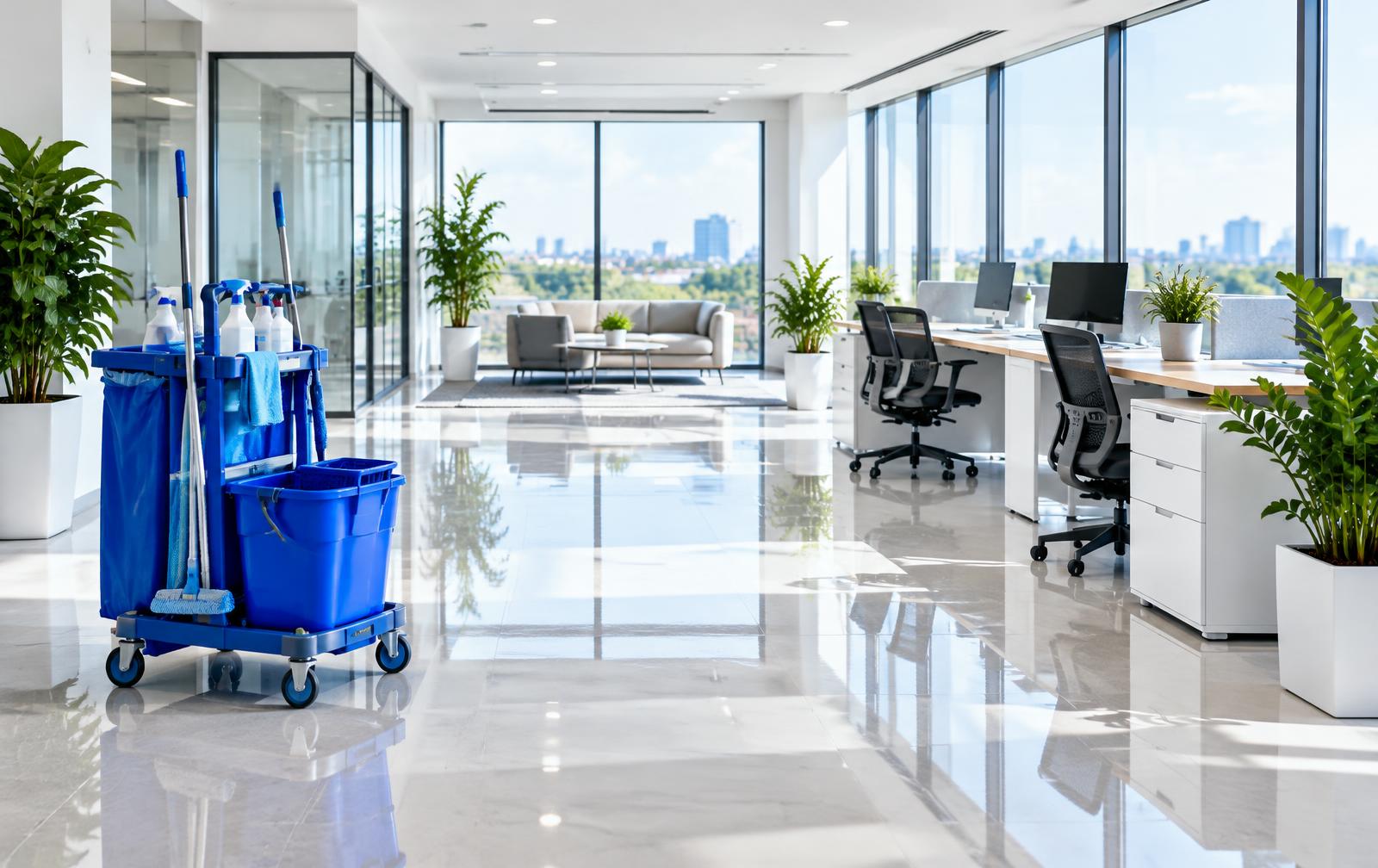 Frisch gereinigtes, helles Büro